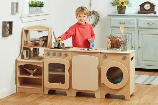 Millhouse Early Years Natural Kitchen Set of 4 - Cooker, Sink, Washer, Storage Dresser (H550mm)